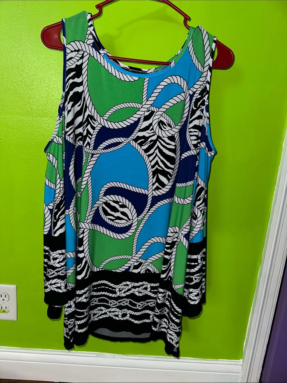 Investments Blue, Green & Black Rope-Print Cold-Shoulder Tank Top